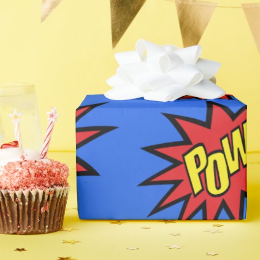 Super Hero Pow - Aangepaste kleur Cadeaupapier (Verjaardagsfeest)