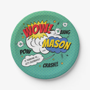 Super Heroes en Villains Kind Birthday Party Papieren Bordje