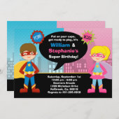Super héros et invitation superbe de fête (Devant / Derrière)
