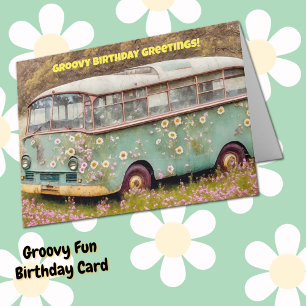 Super Hippie Van Bus Fun Carte d'anniversaire