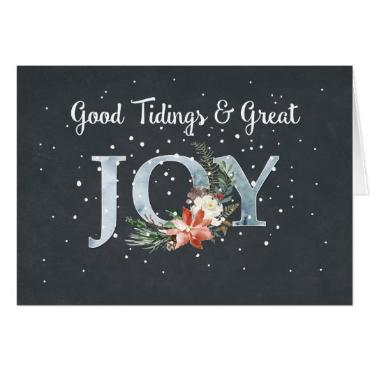 Super Joyeuse Noël Poinsettia et neige sur le noir (Devant horizontal)