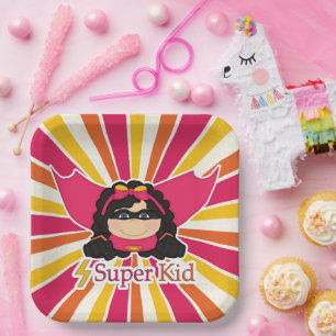 Super Kind Girl's Superhero Thema Party Papieren Bordje