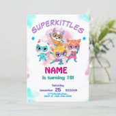 Super Kitties Birthday Invitation Template: Girl (Debout devant)