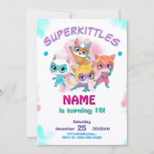 Super Kitties Birthday Invitation Template: Girl (Devant)