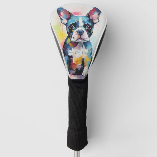Super Leuke Boston Terrier Hond Puppy 002 - Xeno L Golfheadcover (Voorkant)