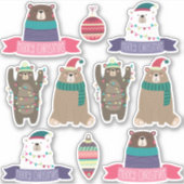 Super leuke gemengde kerstBeren set Sticker (Voorkant)