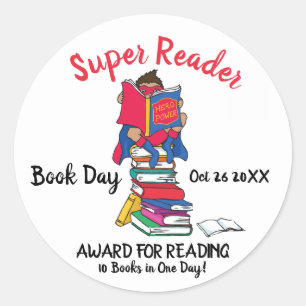 Super lezer jongen op boeken lezen boek dag ronde sticker