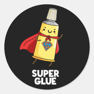 Super Lijm Grappig Super Hero Pun Donker BG Ronde Sticker