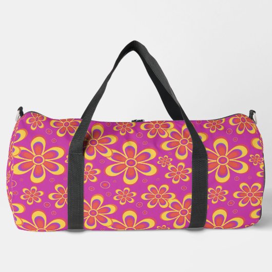 Super Magenta Floral Pattern Grand sac à double (Recto)