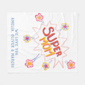 Super Mam Flower Comic Bubble Moederdag Fleece Deken (Voorkant (Horizontaal))