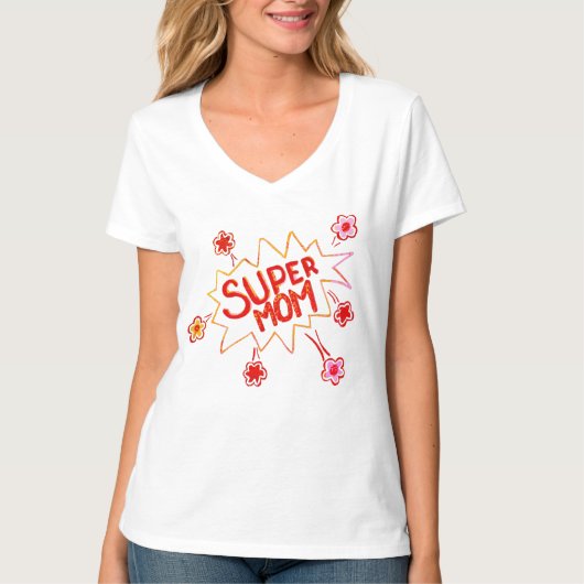 Super Mam Flower Comic Bubble Tekenmoeder T-shirt (Voorkant)