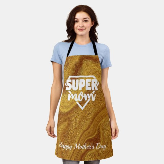 Super Mam Gold Foil happy moeders day Apron Schort (Gedragen)