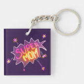 Super mam Neon Flower Comic Bubble Tekening Sleutelhanger (Achterkant)