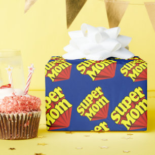 Super Mam Red/Yellow/Blue Superheld Moederdag Cadeaupapier