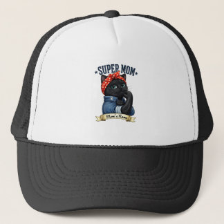Super Mama Zwarte Kat – Moederdag T-shirt Trucker Pet