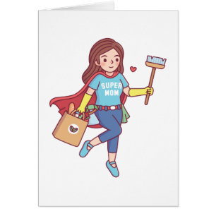 Super Maman Avec Brosse, Carte Drôle de Fête des M