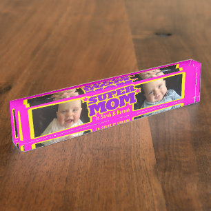 Super Maman enfants rose nom et plaque de bureau p