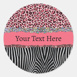 Super Meisjesachtige Roze Glitters Exotische Luipa Ronde Sticker