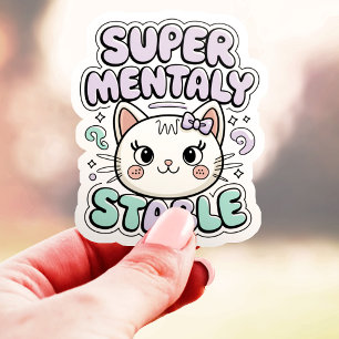 Super Mentaal Stabiele Knuffelkat Vinyl Sticker