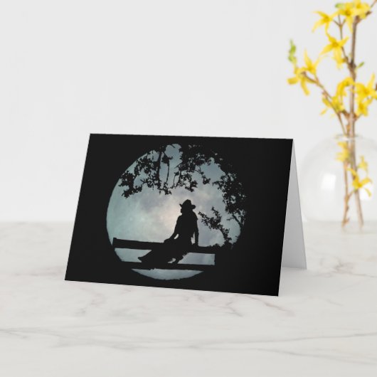 Super mignonne Cowgirl dans une Pleine lune carte  (Fleur jaune)