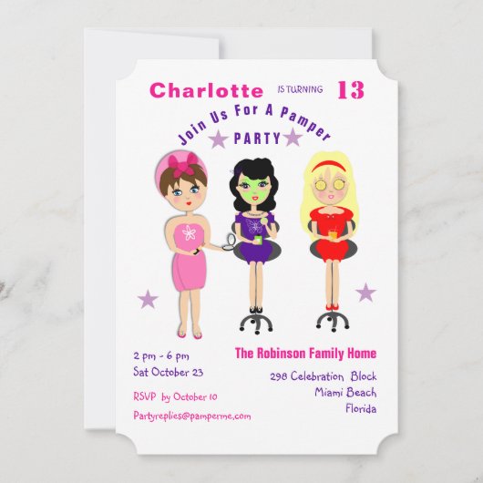 Super mignonne Pamper Party filles Invitations d'a (Devant)