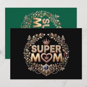 Super Moeder Elegante Bloemenkroon Gouden Badge Kaart