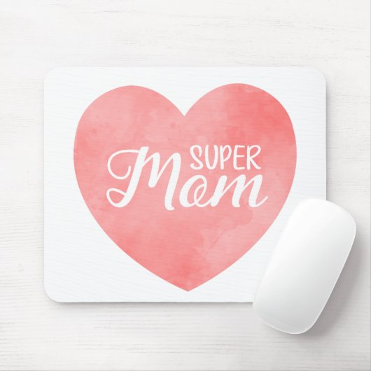 Super moeder in roze waterverf hart, moederdag muismat (Met muis)
