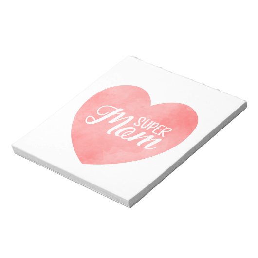 Super moeder in roze waterverf hart, moederdag notitieblok (Gedraaid)