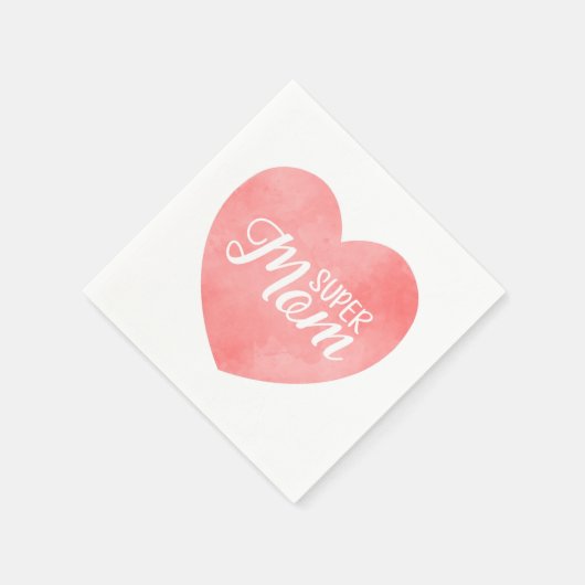 Super moeder in roze waterverf hart, moederdag servet (Hoek)
