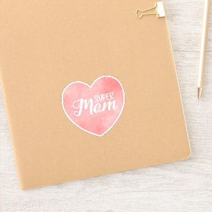 Super moeder in roze waterverf hart, moederdag sticker