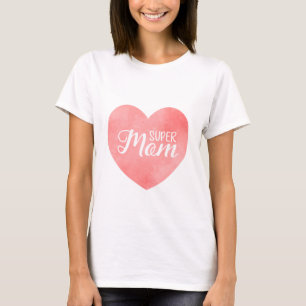 Super moeder in roze waterverf hart, moederdag t-shirt