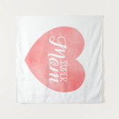 Super moeder in roze waterverf hart, moederdag wandkleed (Voorkant (horizontaal))