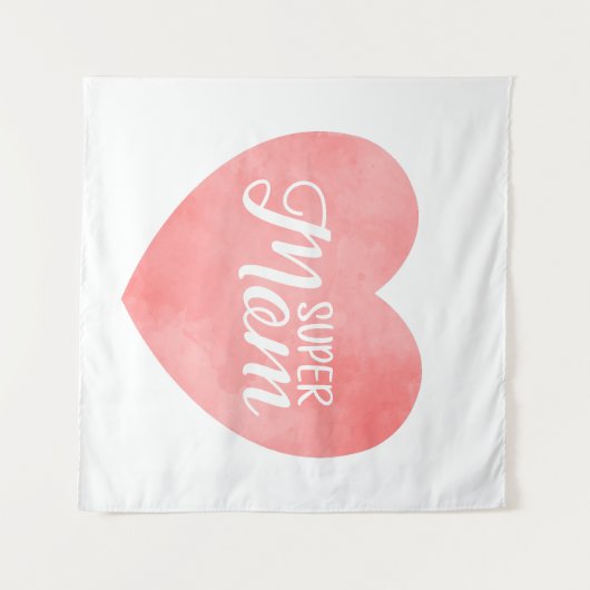 Super moeder in roze waterverf hart, moederdag wandkleed (Voorkant (horizontaal))