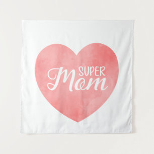 Super moeder in roze waterverf hart, moederdag wandkleed