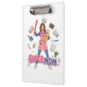 Super Moeder Multitasking Moeder Cartoon Ontwerp Klembord (Links)