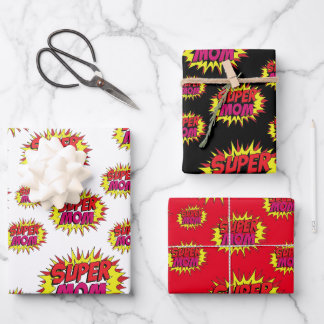 Super Moeder op Rood, Wit en Zwart Inpakpapier Vel