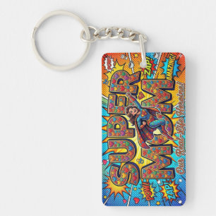 Super Moeder Retro Stripboek Pop Art Superheld Sleutelhanger