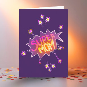 Super Moeder Roze Neon Bloem Comic Bubbel Kaart