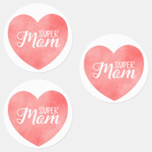 Super Moeder tekst in roze geschilderd hart Labels
