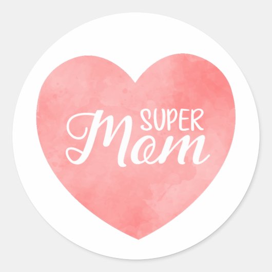 Super Moeder tekst in roze geschilderd hart Ronde Sticker (Voorkant)