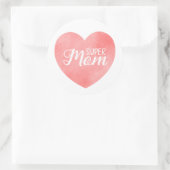 Super Moeder tekst in roze geschilderd hart Ronde Sticker (Tas)