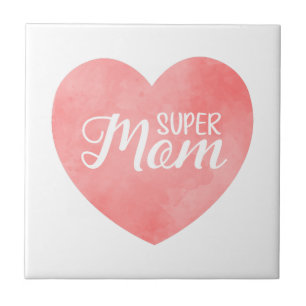 Super Moeder tekst in roze geschilderd hart Tegeltje