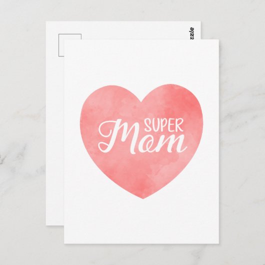 Super Moeder tekst in roze hart, moederdag ontwerp Briefkaart (Voorkant / Achterkant)