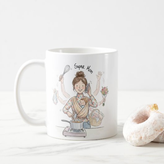 Super Mom Multitasking Illustration Mug | Cute Mug (Avec donut)