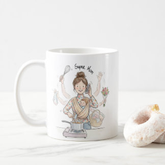 Super Mom Multitasking Illustration Mug | Cute Mug Koffiemok
