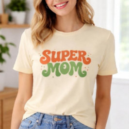 SUPER MOM Speelse Retro Groovy Typografie T-shirt