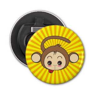 Super Monkey Face op Sunburst Background Button Flesopener