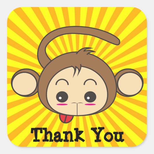 Super Monkey Face op Sunburst Background Dank u Vierkante Sticker (Voorkant)