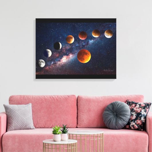 Super moon lunar eclipse 24x18 Wrapped Canvas (Insitu (Woonkamer))