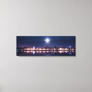 Super moon stijgt over Kings Lynn's nachthaven Canvas Afdruk